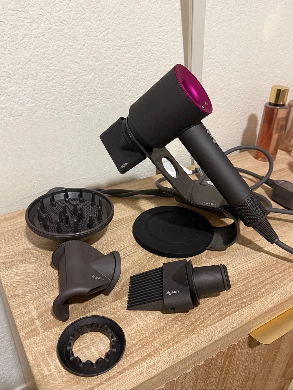 Authentic Pink & Grey Dyson Supersonic Hair Dryer with Styling Attachments